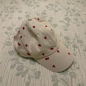 Zara Cream Cap with Red Heart Accents